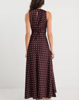 GEORGIA ZOE EASTERN DITSY POLKA DOT SATIN FLARED MAXI DRESS