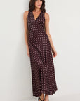 GEORGIA ZOE EASTERN DITSY POLKA DOT SATIN FLARED MAXI DRESS