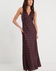 GEORGIA ZOE EASTERN DITSY POLKA DOT SATIN FLARED MAXI DRESS
