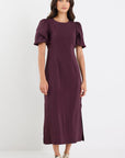 STORIES BE TOLD ELDER SHORT PUFF SLEEVE TIE MIDI DRESS
