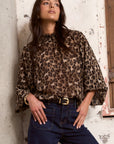 AMONG THE BRAVE EMBRACE LEOPARD GEORGETTE HIGH NECK LS TOP