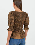 STORIES BE TOLD ENCLASP CHECK SHIRTRED BODY LS TOP
