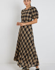 STORIES BE TOLD ENCORE CARAMEL CHECK SS BIAS MAXI DRESS
