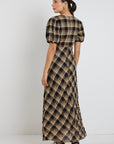 STORIES BE TOLD ENCORE CARAMEL CHECK SS BIAS MAXI DRESS