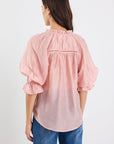 BY ROSA. ENCOUNTER TEXTURED SS GATHERED BUTTON FRONT TOP
