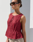 STORIES BE TOLD ENCOURAGE LINEN PINTUCK BOATNECK TOP