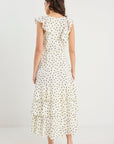 BY ROSA. EVERLY POLKA DOT FLUTTER SLEEVE TIERED MAXI