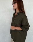 RE:UNION EXALTED KHAKI LINEN VISCOSE OVERSIZED SHIRT