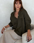 RE:UNION EXALTED KHAKI LINEN VISCOSE OVERSIZED SHIRT