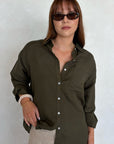 RE:UNION EXALTED KHAKI LINEN VISCOSE OVERSIZED SHIRT