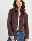 AMONG THE BRAVE EXHIBIT MOCK SUEDE BUTTON FRONT CROPPED JACKET