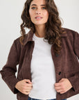 AMONG THE BRAVE EXHIBIT MOCK SUEDE BUTTON FRONT CROPPED JACKET