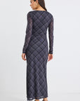 AMONG THE BRAVE GALLERY CHECK MESH LS MAXI DRESS