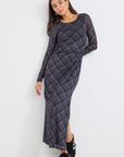 AMONG THE BRAVE GALLERY CHECK MESH LS MAXI DRESS