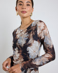 AMONG THE BRAVE GALLERY SEPIA FLORAL MESH LS MAXI DRESS