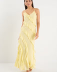 GEORGIA ZOE GALORE BUTTER BIAS RUFFLE SLIP MAXI DRESS