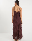 GEORGIA MAE GALORE CHOCOLATE BIAS RUFFLE SLIP MAXI DRESS