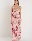 GEORGIA MAE GALORE PAINTED ROSE BIAS RUFFLE SLIP MAXI DRE3SS