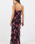 GEORGIA ZOE GALORE ABSTRACT PRINT BIAS RUFFLE SLIP MAXI DRESS