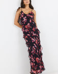 GEORGIA ZOE GALORE ABSTRACT PRINT BIAS RUFFLE SLIP MAXI DRESS