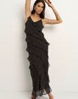 GEORGIA MAE POLKA DOT BIAS RUFFLE SLIP MAXI DRESS