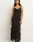 GEORGIA MAE POLKA DOT BIAS RUFFLE SLIP MAXI DRESS