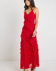 GEORGIA MAE GALORE FLAME BIAS RUFFLE SLIP MAXI DRESS