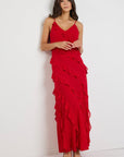 GEORGIA MAE GALORE BIAS RUFFLE SLIP MAXI DRESS