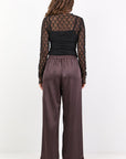 BY ROSA GRANDEUR SATIN ELASTIC BACK WIDE LEG PANTS