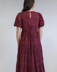 IVY + JACK GRACEFUL SHIRRED COTTON BUBBLE SS TIERED MAXI DRESS