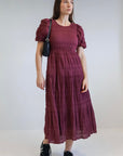 IVY + JACK GRACEFUL SHIRRED COTTON BUBBLE SS TIERED MAXI DRESS