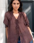 AMONG THE BRAVE PROSPECT TIE FRONT MID SLEEVE TOP
