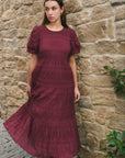 IVY + JACK GRACEFUL SHIRRED COTTON BUBBLE SS TIERED MAXI DRESS