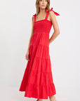 IVY + JACK ISABELLA RED COTTON POPLIN STRAPPY TIERED MAXI DRESS
