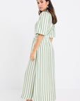 BY ROSA KINDRED MOSS STRIPE PUFF SLEEVE MIDI SHIRT DRESS