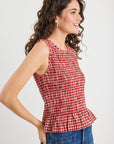 IVY + JACK LONELY GINGHAM SHIRRED SHELL TOP