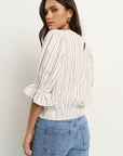 IVY + JACK LOVELY CHOCOLATE STRIPED SHIRRED BACK SS TOP
