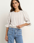 IVY + JACK LOVELY CHOCOLATE STRIPED SHIRRED BACK SS TOP
