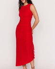 MINK PINK RUCHED ROSA STRETCH MIDI DRESS
