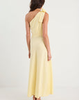 GEORGIA ZOE MIRROR LINEN ONE SHOULDER BOW MIDI DRESS