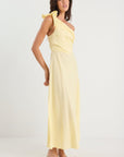 GEORGIA ZOE MIRROR LINEN ONE SHOULDER BOW MIDI DRESS