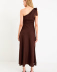GEORGIA ZOE MIRROR LINEN BLEND ONE SHOULDER BOW MIDI DRESS
