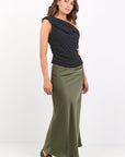 IVY + JACK ROSETTE SATIN BIAS MIDI SKIRT