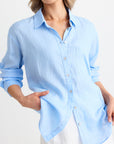 RE:UNION OPTIMUM SKY BLUE STRIPE LINEN OVERSIZED SHIRT