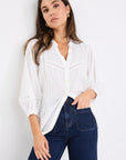 IVY + JACK ORNAMENTAL WHITE LACE INSERT PINTUCK SS SHIRT