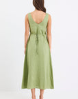AMONG THE BRAVE PANAMA MOSS SLEEVELESS BUTTON FRONT MIDI DRESS