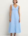 AMONG THE BRAVE PANAMA LINEN SLEEVELESS SBUTTON FRONT MIDI DRESS