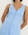 AMONG THE BRAVE PANAMA LINEN SLEEVELESS SBUTTON FRONT MIDI DRESS