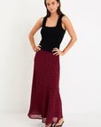 STORIES BE TOLD EMPORIUM POLKA DOT SATIN BIAS CUT MIDI SKIRT