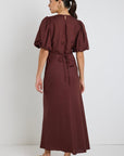 STORIES BE TOLD PREVIEW PUFF SLEEVE V NECK BIAS MIDI DRESS